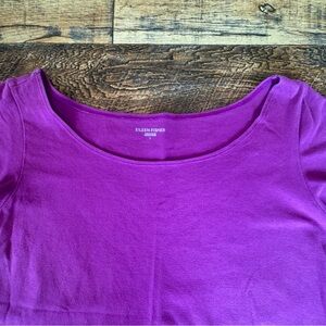 Eileen Fisher Organic Cotton Blend Pink Top Large Short Sleeve Stretch Basic